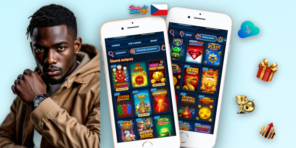 Dudespin Casino iOS verze na iPhone a iPadu s herním lobby a kategoriemi her